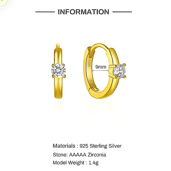 Gold Diamond Huggie Hoop Cubic Zircon Minimalist Earrings - Picture 10 of 10